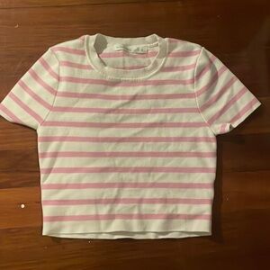 NEVER WORN - Altar’d state cropped t-shirt, pink and white